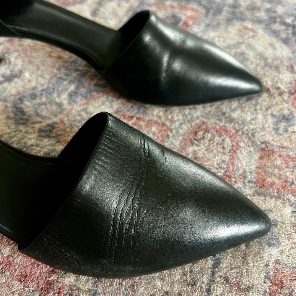 VINCE Black Leather Pointed Toe Low Heel Pumps - Picture 6 of 16